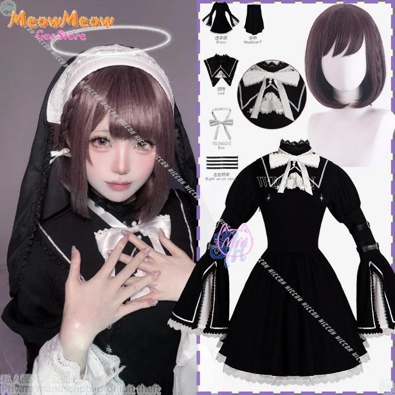 

Аниме Game Project Sekai Косплей Shinonome Ena Хэллоуин Костюм монахини Черный Винтаж Гот Кружева Лолита 코스프레 Sweet Jirai Kei Girls