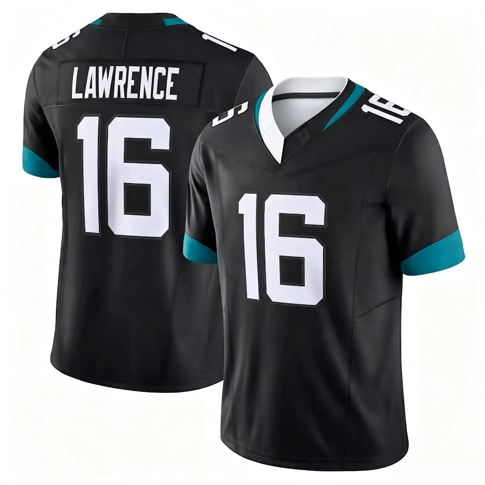Herren # 16 Trevor Lawrence Teal Limited Edition Kurzarm American Football Top Rugby Sport Uniform Familien-Matching T-Shirt – Detail 5
