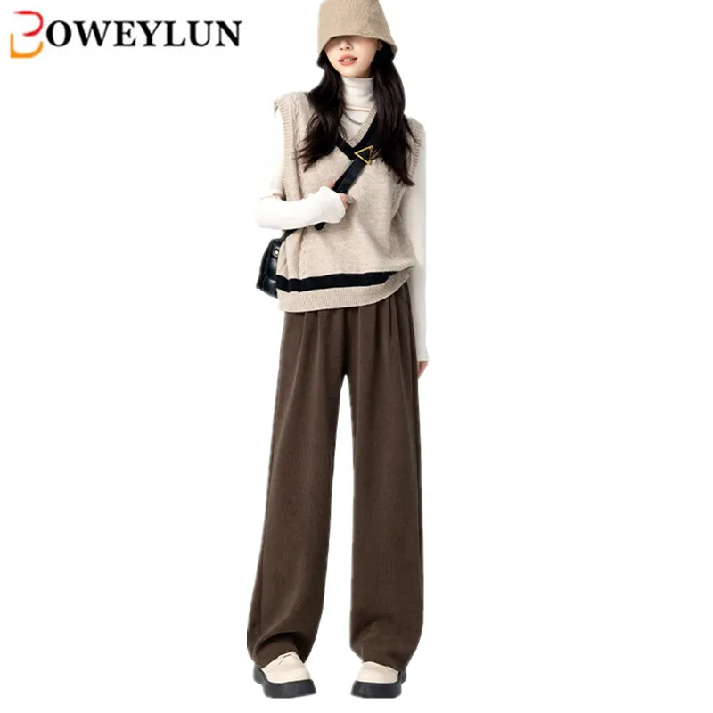 BOWEYLUN Knit Wide Leg Pants Women New Autumn Dragging Trouser High Waist Draped Casual Trousers Female