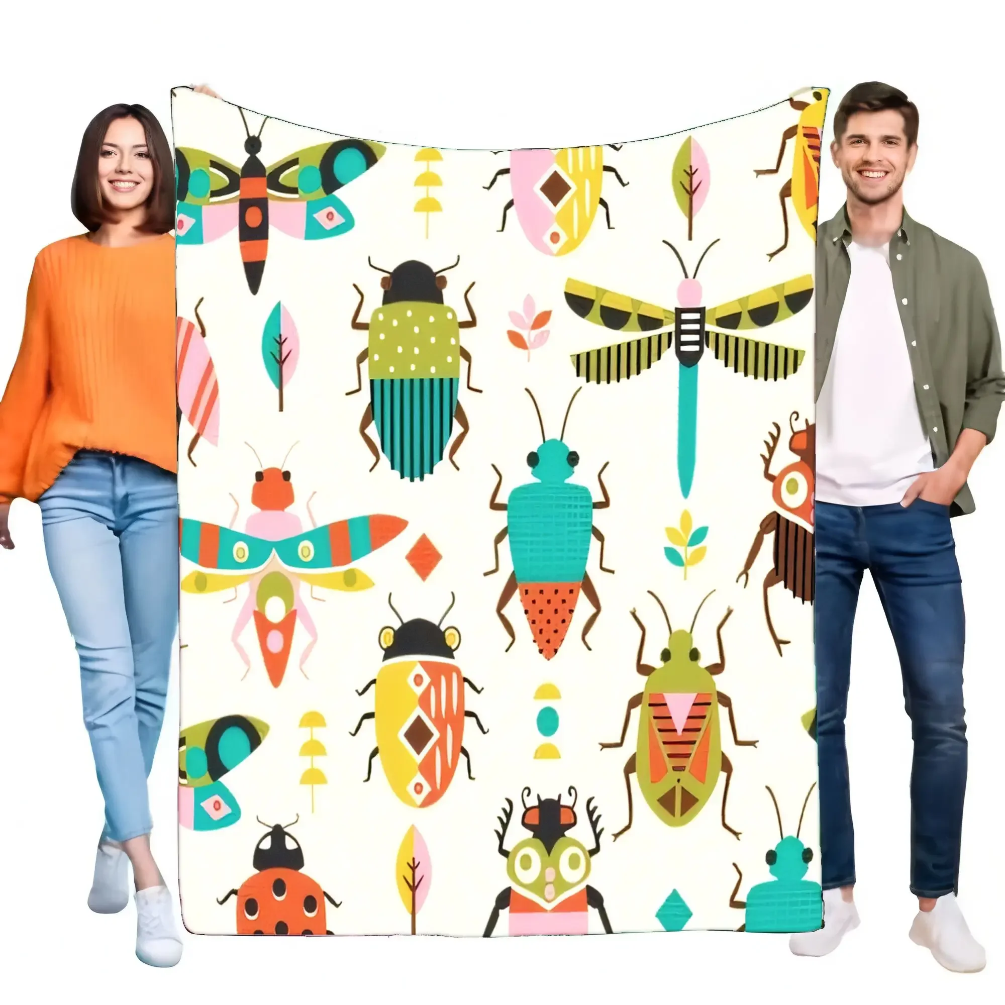 Colorful Insect Pattern Blanket Soft Flannel Cozy Throw for Bed Sofa Lightweight Home Decor Perfect Gift for Kids and Adults