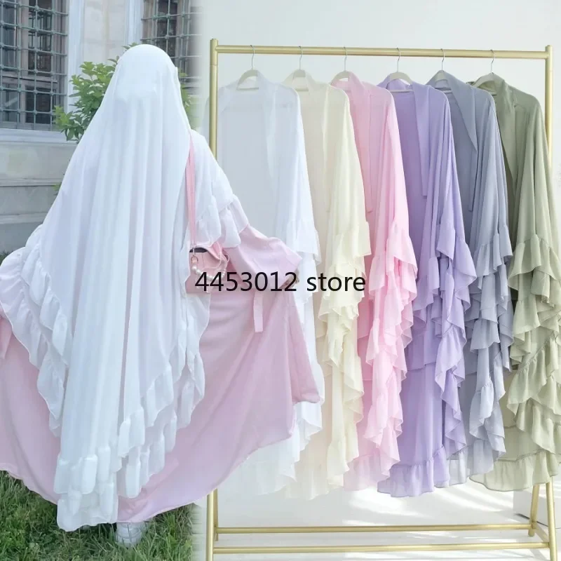 Ruffles Extra-long 2 Layers Chiffon Khimar, Sweet Muslim Women Hijab Scarf, Dubai Turk Islamic Clothing, Headscarf, Ramadan Eid