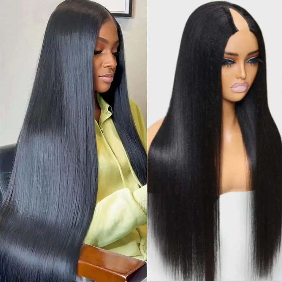 

Smilegirl Full Machine V Part Straight Human Hair Wigs for Women Remy Hair Brazilian Natural Color No Leave Out Upgrade U Part Wigs