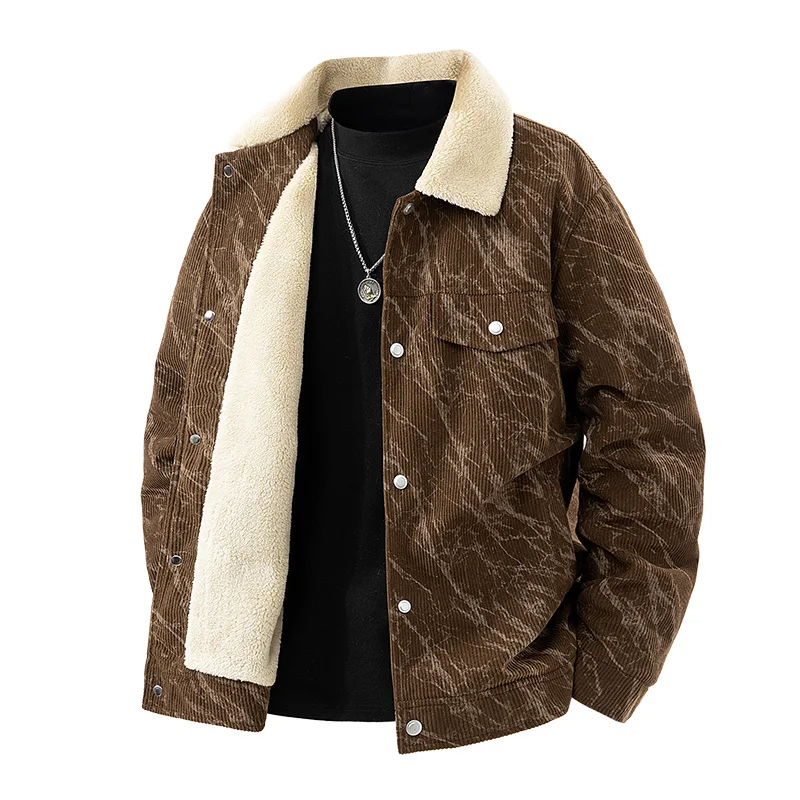 

Men Winter Fleece-Lined Warm Casual Parka Jackets Men's Winter Plus Velvet Jacket Corduroy Tooling Solid Color Cotton Jacket