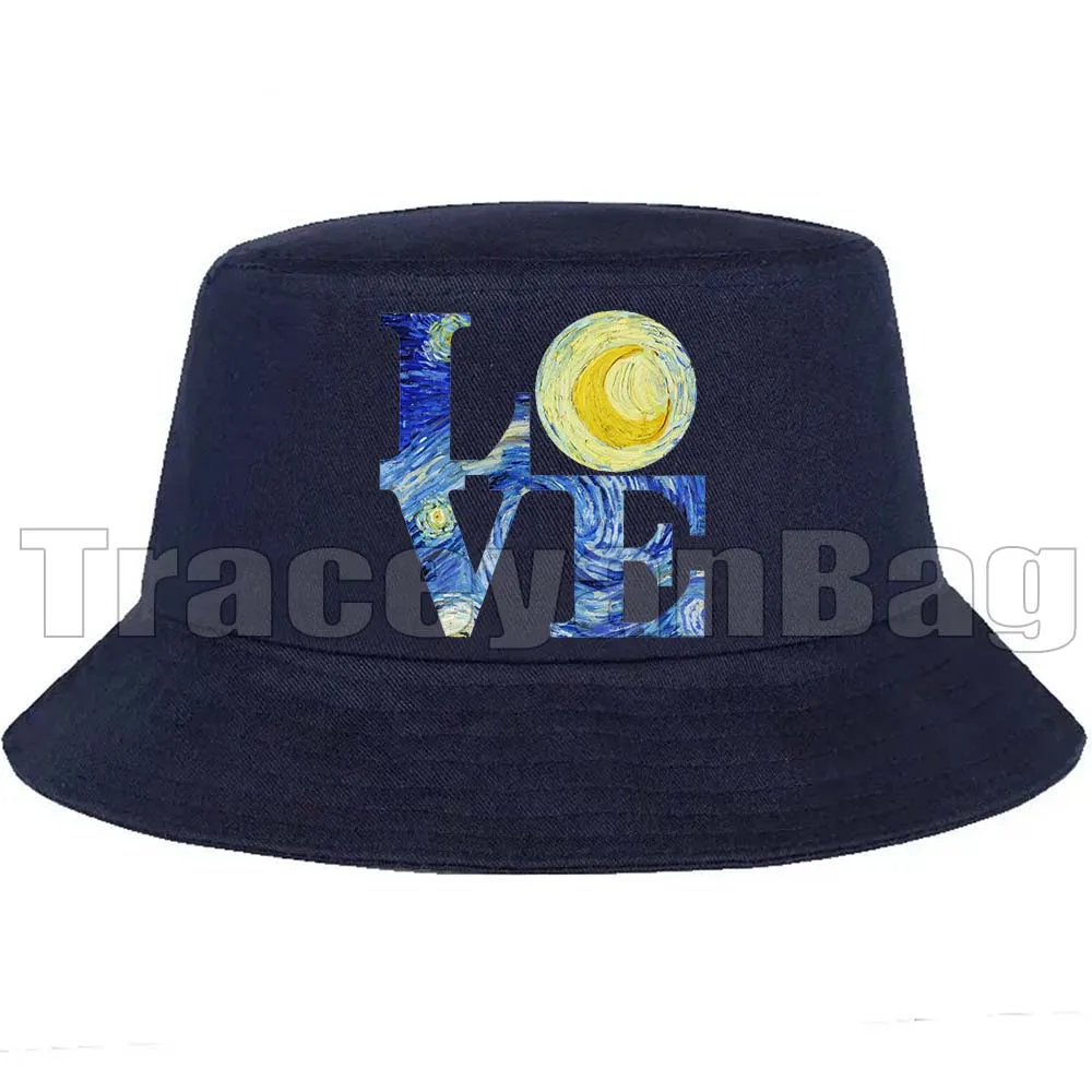 

Cute Van Gogh Sunflower Vincent Painting Iris Grunge Starry Night Navy Unisex Bucket Hats Fishermen Cap Men Women Sunscreen Hat
