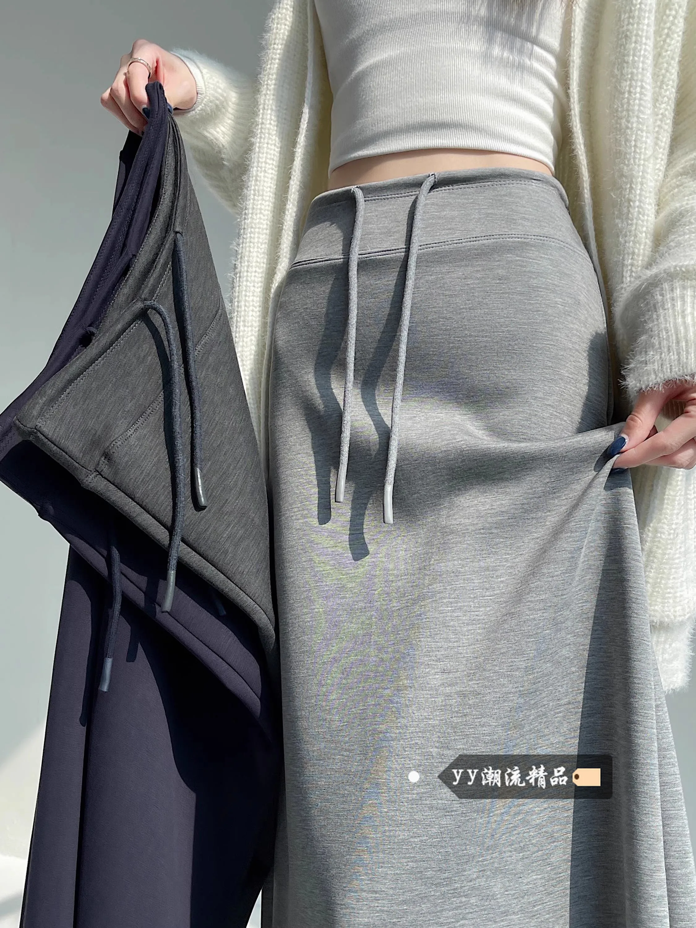 

Женская зимняя новая повседневная юбка-миди А-силуэта с высокой талией и разрезом, длинная повседневная юбка с высокой талией