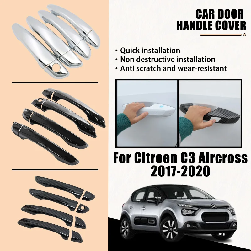 Door Handle Covers For Citroen C3 Aircross 2017-2020 2018 2019 ABS Carbon Fiber Chrome Car Accessories Catch Rustproof Stickers