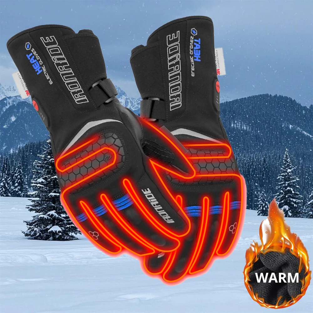 Wear Resistant Reflective Windproof Waterproof Motorcycle Gloves For Winter Warmth Adjustable Heating Gloves For Motorcycles