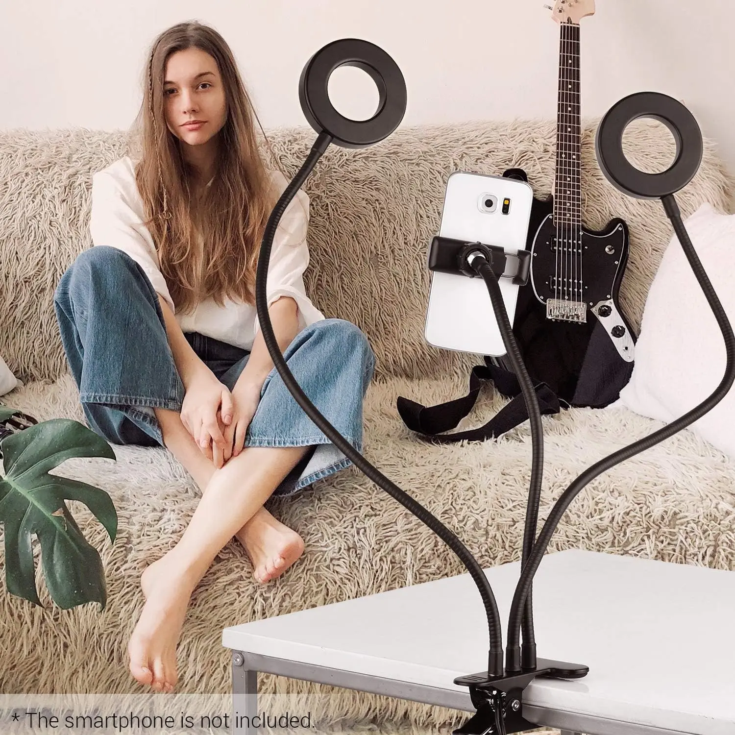 LED Ring Light Phone Holder with Three Color, Foldable  LED Desk Lamp with Stand for Live Cooking Videos And Makeup Lighting.