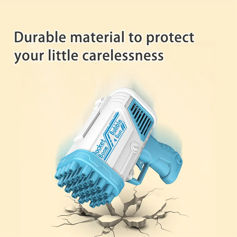 Máquina elétrica de bolhas gatling com 32 buracos, totalmente automática, portátil, quebra-cabeça para crianças ao ar livre, brinquedos sem baterias e bolhas