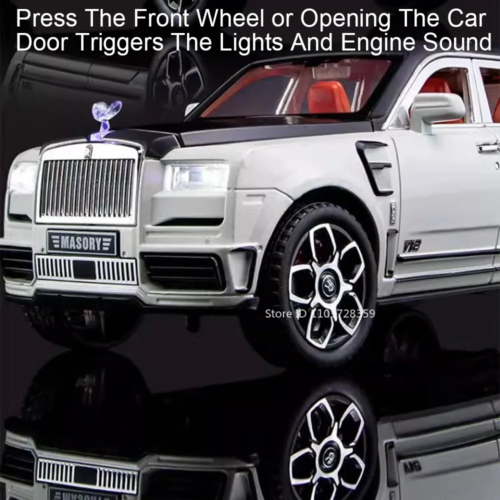 Modelo de juguete Rolls-royce Cullinan Mansory, coches de aleación fundidos, modelos SUV de amanecer, puertas con luz de sonido, espalda abierta, regalos para niños, 1:24