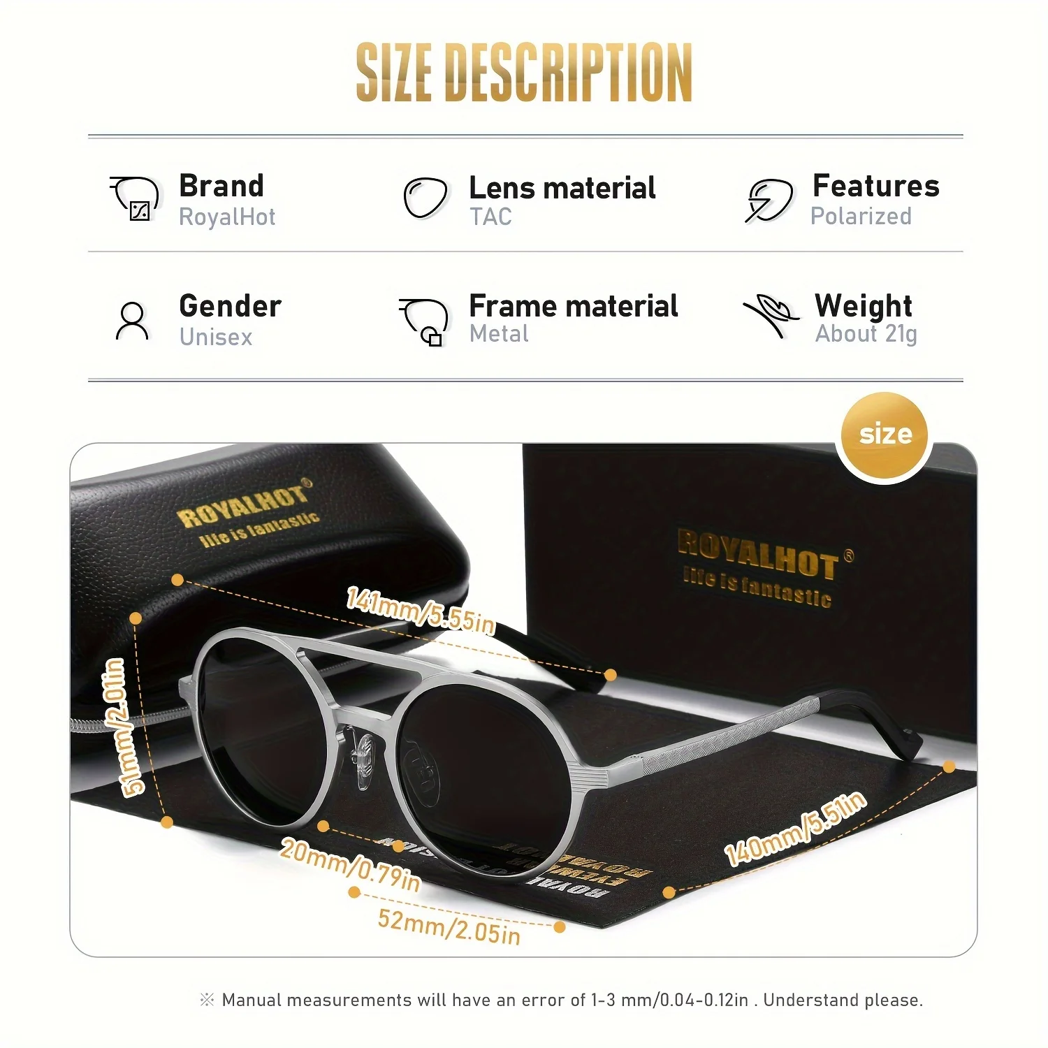 RoyalHot High-end Aviation Aluminum Magnesium Polarized Sunglasses Personality round Frame Men and Women Sunglasses MYJ026