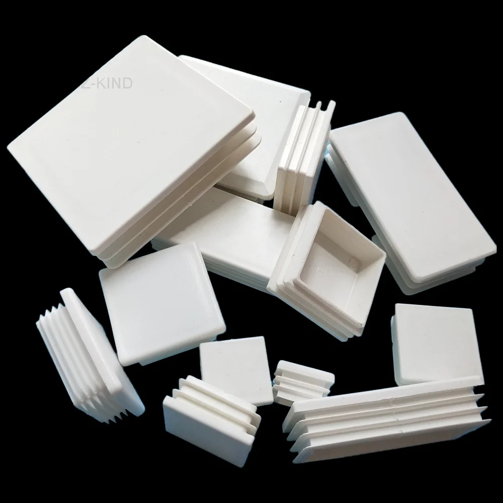 2/10/20 pcs. White Plastic Rectangular Caps Tubular Inserts Bung Steel Plug