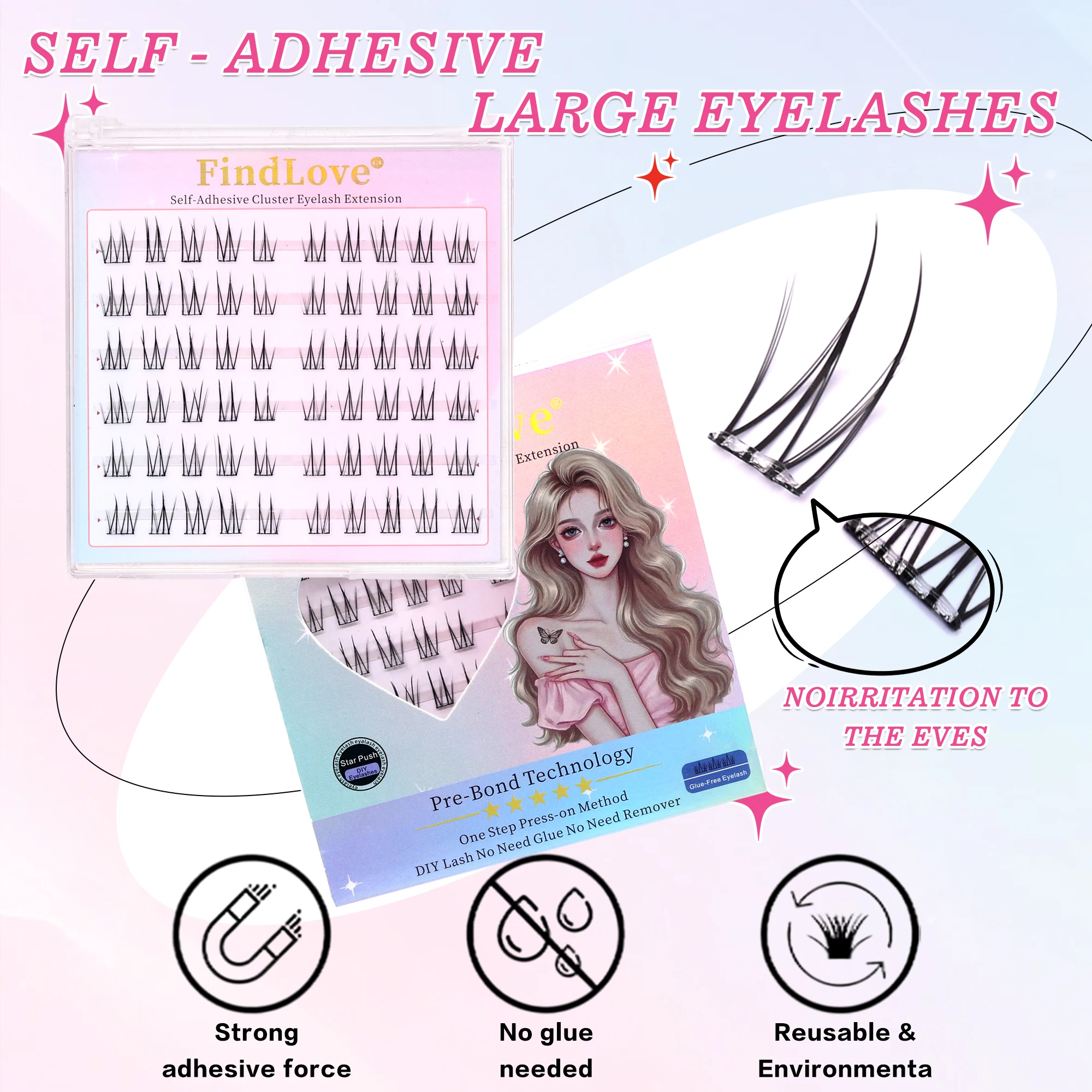 Findlove الكورية نمط قبل لصقها جلدة رموش ذاتية اللصق نظرة طبيعية رموش فردية لا الغراء اللازمة رمش ماكياج أداة