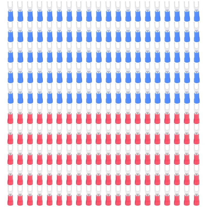 200pcs 16-14 AWG Red Blue Wire Connector Insulated Fork Terminal #4