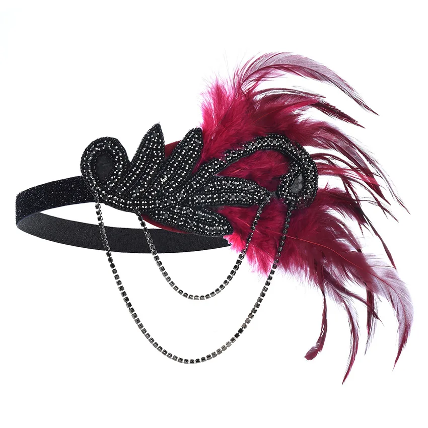 1PCS 1920er Jahre Flapper Kleid Zubehör Retro Party Requisiten GATSBY CHARLESTON Stirnband Federband für Hochzeit Flapper Girl Band – Detail 5