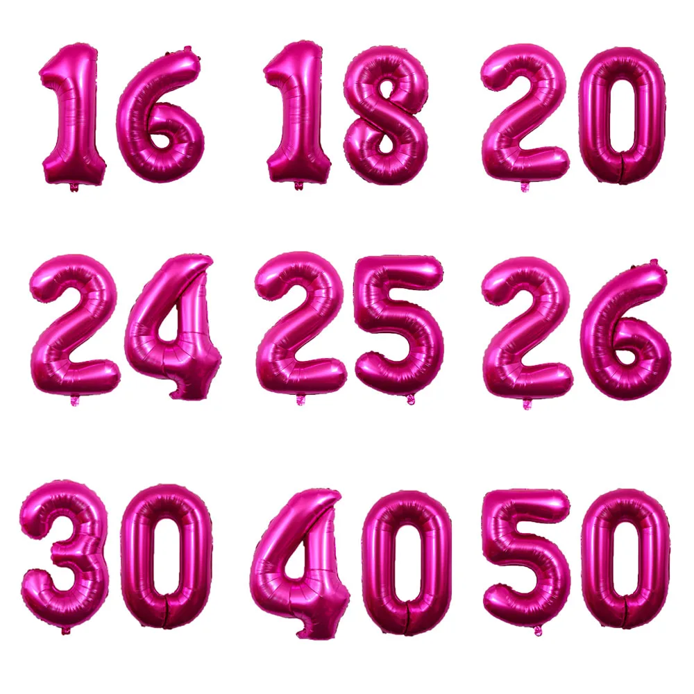 32inch Pink Rose Number Balloons Mylar Foil Number 16 18 20 21 24 25 26 30 40 50 Helium Balloon Girls Birthday Party Decorations