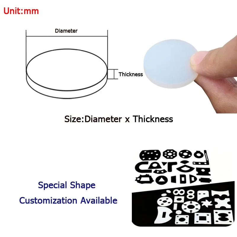 White/Black Solid Round VMQ Silicone Rubber Sheet Seal Gaskets Pad Anti slip Shock absorption Dia 5-500mm Thick 2/3mm