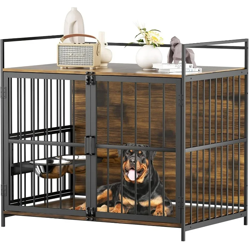 

Dog Crate Furniture-Style Cages for Large Dogs Indoor Heavy Duty Super Sturdy Dog Kennels with 2 Stainless Steel Bowls 48Inch