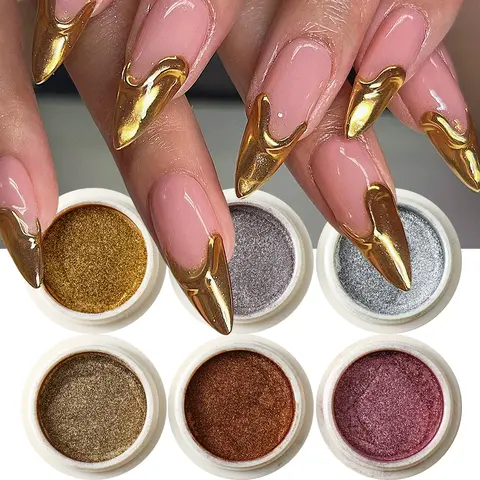 6pcs Chrome Mirror Gold Silver Nail Powder Pigment Copper Rubbing Dust Metallic Effect Nail Art Powder Magic Glitter Decorations