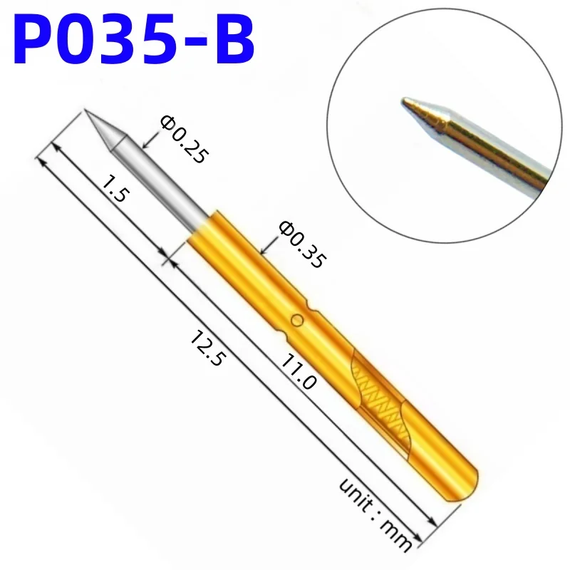 20/100PCS P035-B Spring Test Probe 0.35mm Pogo Pin 0.25mm Needle Sleeve Probe 12.5mm Needle Spring Test Pin Needle Probe P035-B1