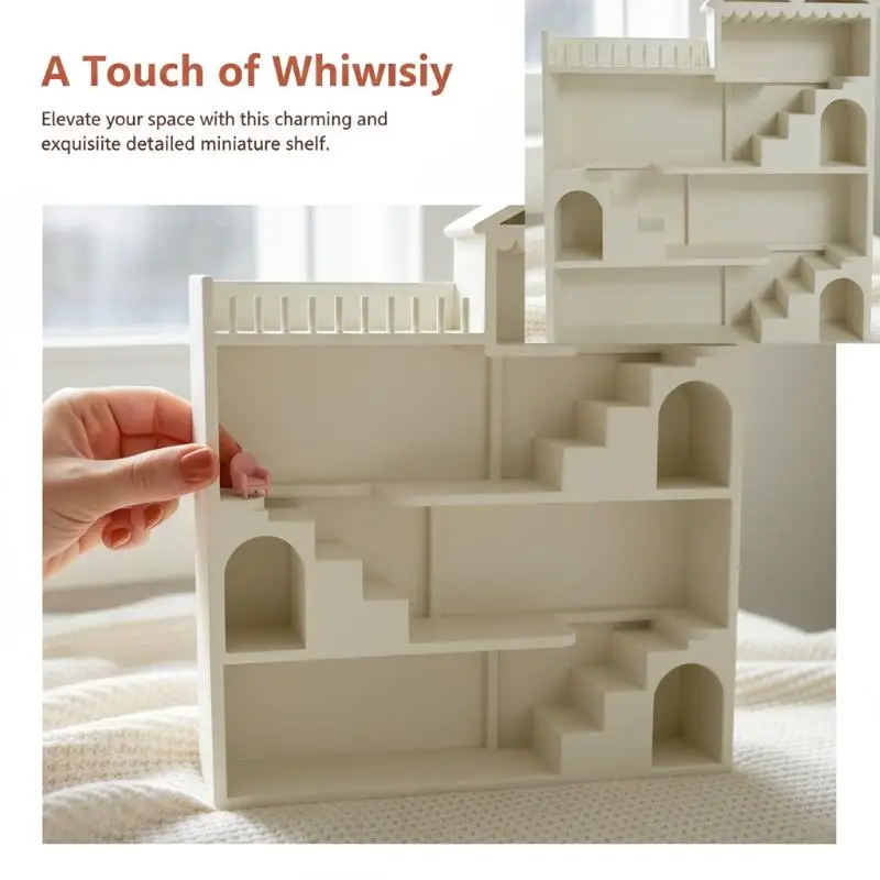 White Multi-Story Villa Display Shelf Creative Staircase Design Storage Rack for Miniature Collection Doll Scene Desktop Display