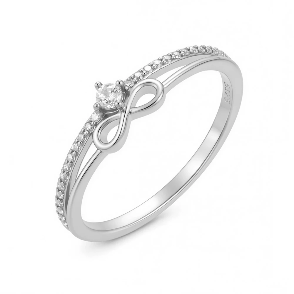 S925 Sterling Silver Infinity '8' Ring for Women Simple Fashion Diamond Embedded Wedding Band Ring