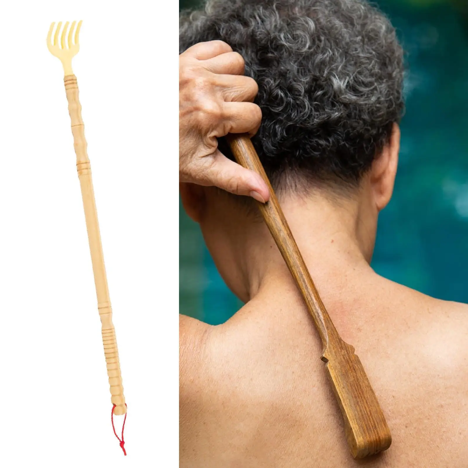 Portable Wooden Back Scratcher Long Reach Body Massager Stick for Men Women Self Back Scratching