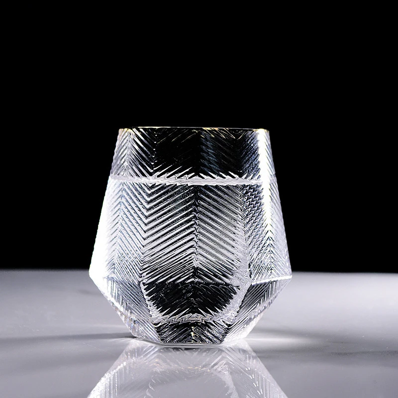 Light Luxury Hexagonal Heat Resistant Glass Home Golden Edge Tansparent Hammer Water Cup Whiskey Beer Glasses Geometric Wine Set