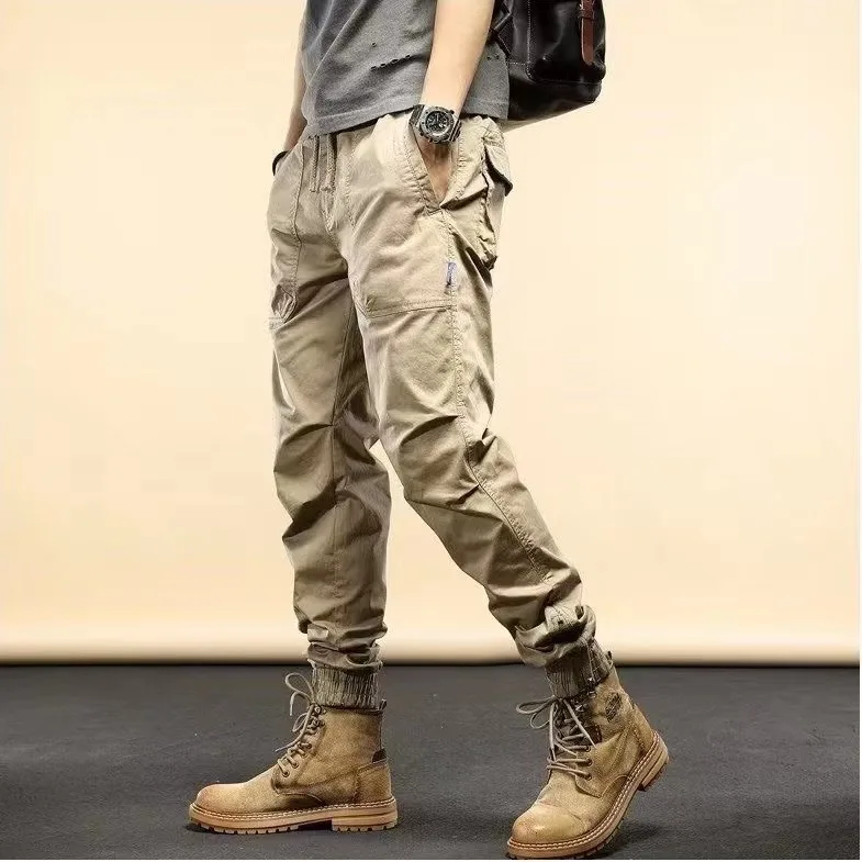 Spring Autumn Pure Cotton Work Trousers Men's Loose Versatile Trendy Brand Cuffed Work Pants Wear Resistant Anti-Scalding Lab...