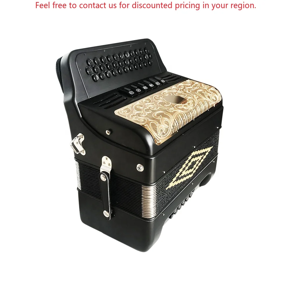 

SEASOUND Professional 34-Button 12-Bass 6-Register Accordion Instrument JB3412E Black Matt Body Gold Grill Black Buttons OEM