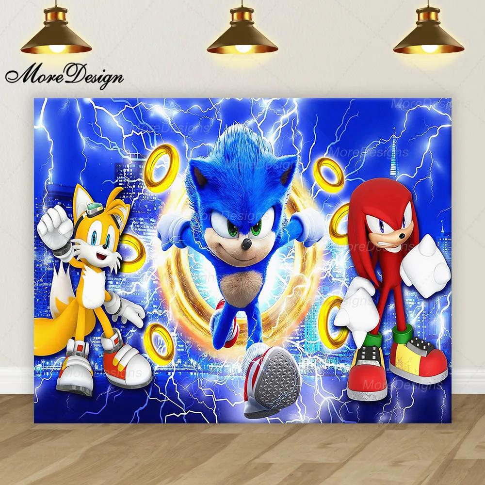 Sonic Photo Backdrop Kids Boys Birthday Party Decoration Cartoon Characters Vinyl Polyester Fabric Background Cloth Banner