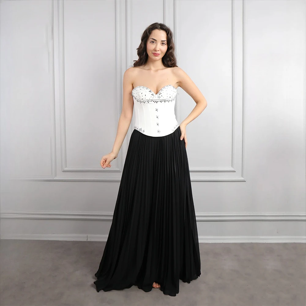 Op maat gemaakte strapless lange avondjurken Elegante formele gelegenheid galajurken Kraalkristal 2025, vloerlengte galajurken