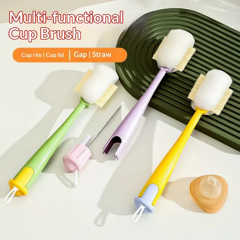 4‑in‑1 Bottle Cleaning Brush Long Handle Cup Scrubber With Straw Lid Gap Cleaner For Drink Bottle Glass Cup Kitchen Cleaning