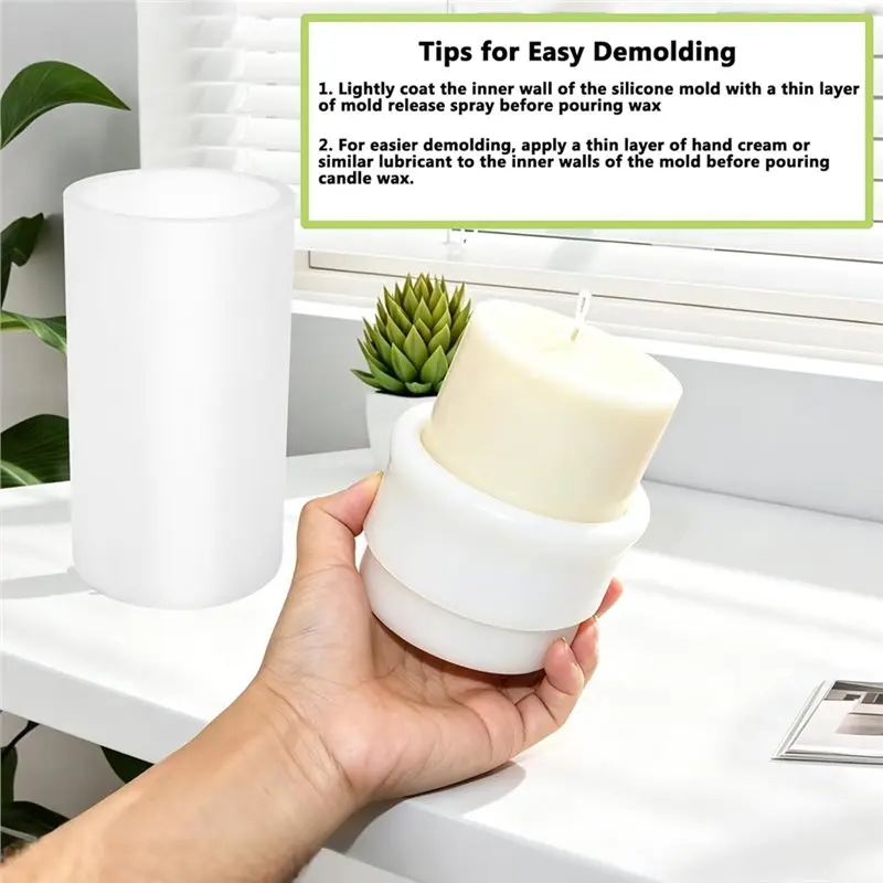TKOH-Non-Stick Easy Demolding 3Pcs Pillar Silicone Moldpillar Mold Set For Candle Making, Glossy Finish Cylinder Mold