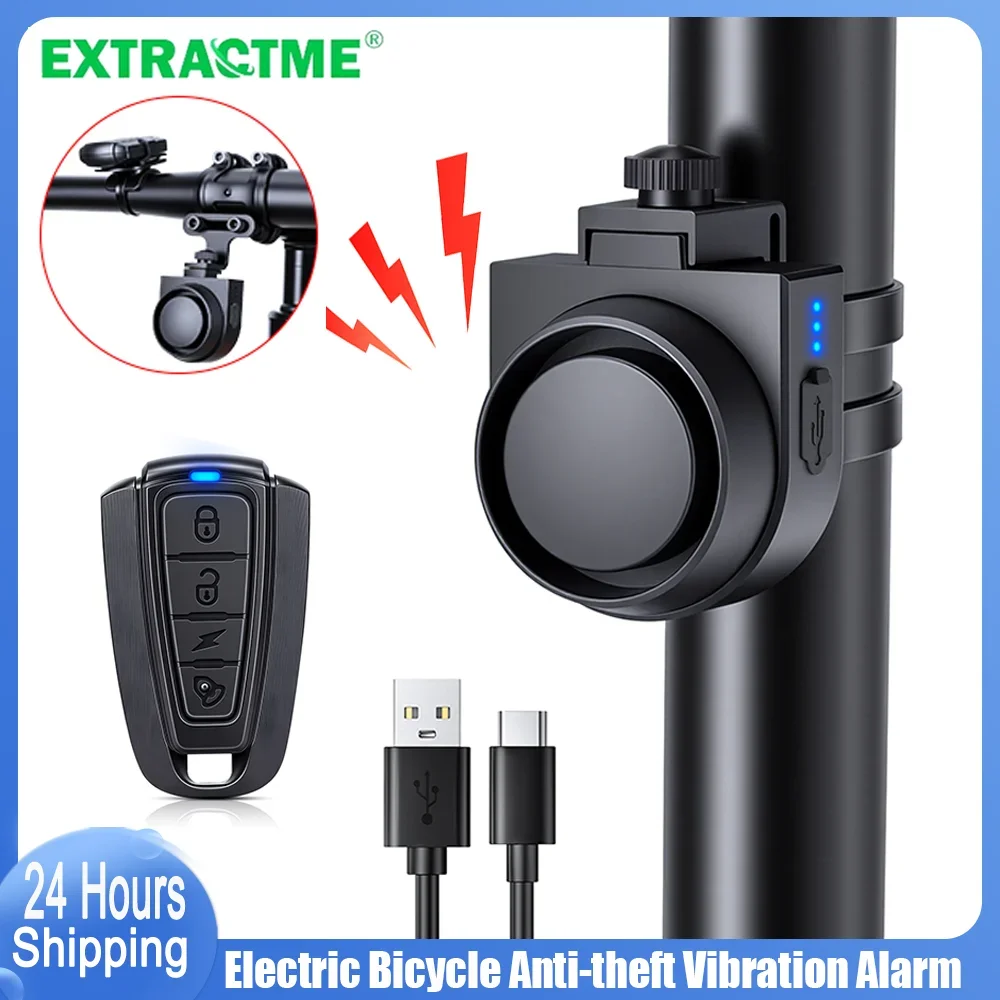 115dB Loud Bike Anti Theft Alarm Wireless Rechargeable Waterproof Bicycle Alarm Security Alarm for E-Bike Motorcycle Scooter