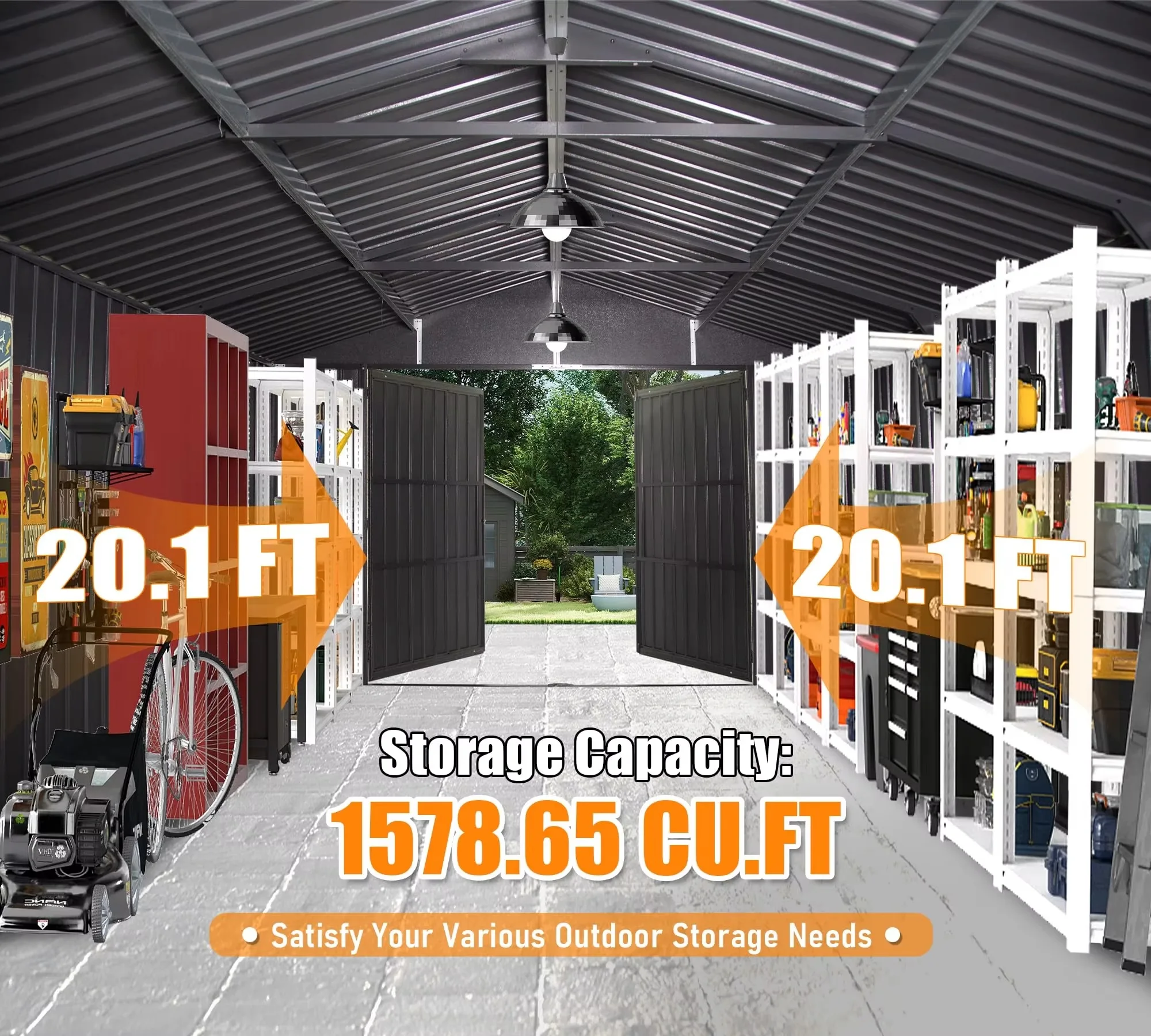 Custom Heavy Duty Aluminum Garage Shed Lockable Double Hinged Doors Extra Large Storage For Cars Trucks Farm Lawn Equipment