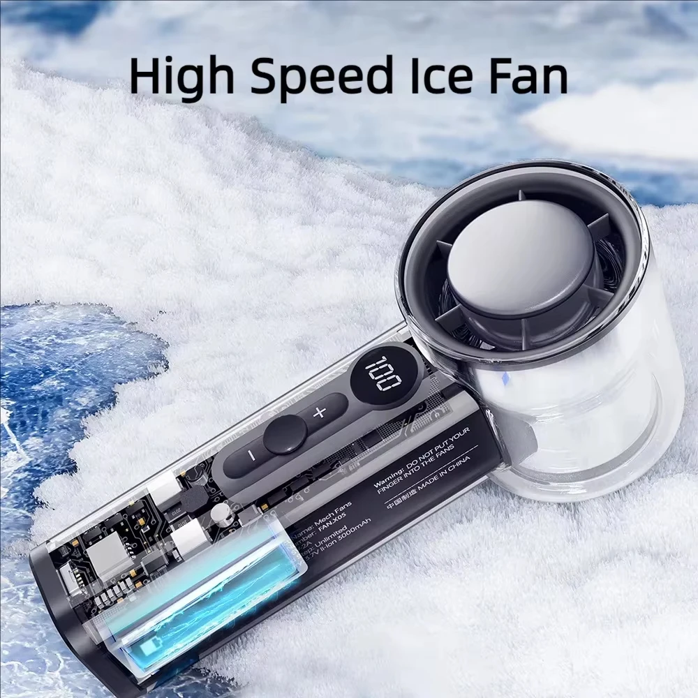 High Speed Cooling Fan USB Charging Portable Turbo Handheld Fan Ice Compress Transparent Mecha Mini Fan