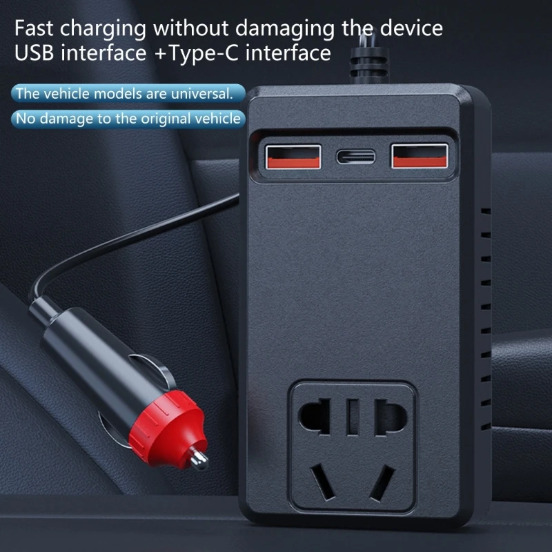 

Автомобильный инвертор 12 В/24 В, 150 Вт с 4 USB-портами, быстрая зарядка для кемпинга, дорожных поездок, транспортных средств, инструмент обнаружения напряжения