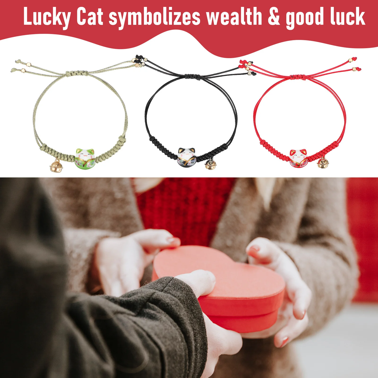 3 pçs maneki neko pulseira gato charme sorte corda pulseira ajustável jóias japonesas para mulheres meninas kawaii moda acessório