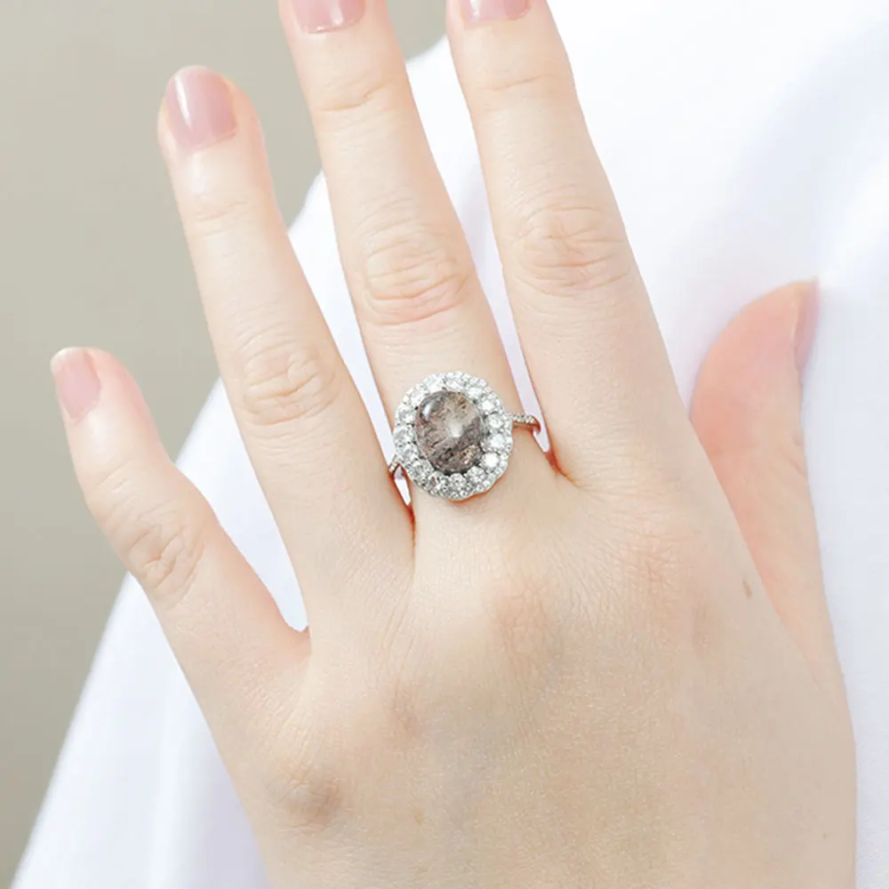 خاتم فاخر من الفضة الإسترليني عيار 925 مع كريستال فانتوم طبيعي بيضاوي 9*11 ملم، خاتم نسائي رائع وأنيق لحفلات الزفاف #4