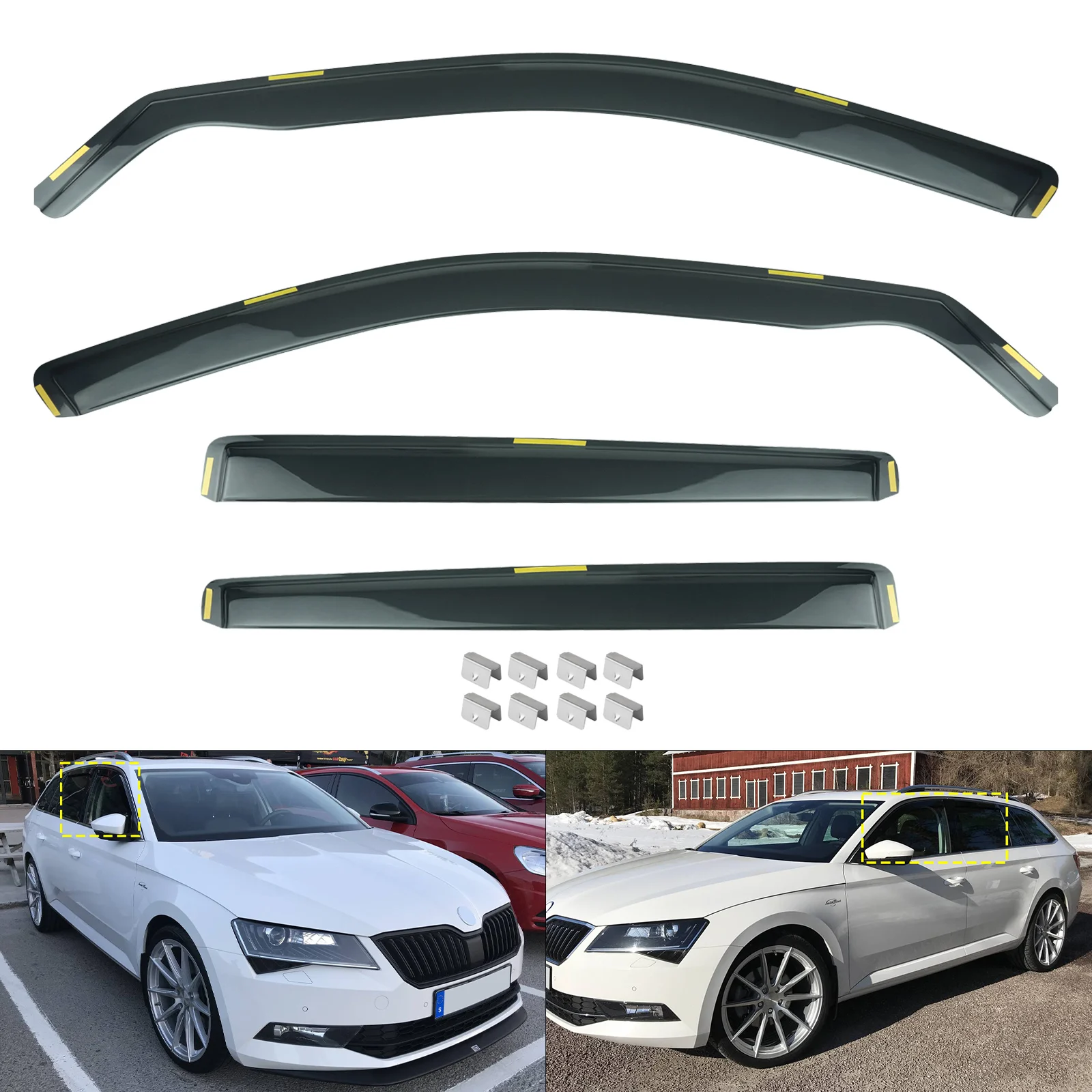 4pcs/set For Skoda Superb MK3 3V3 3V5 2015-2023 Window Wind Rain Sun Deflectors Protector Guard Sheet Tea Translucent