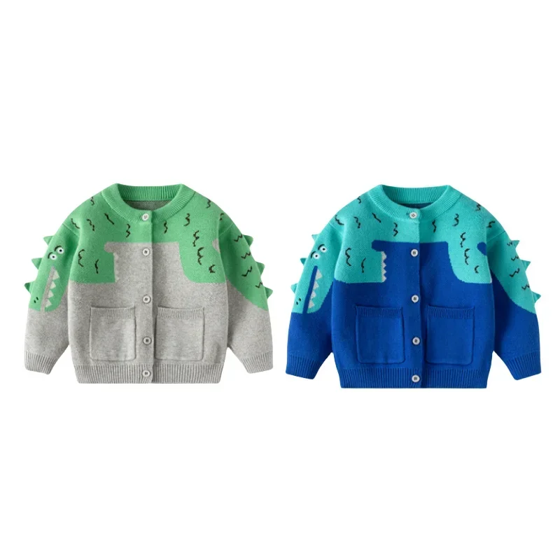 Unisex Baby Cardigan Knit Pure Cotton Dinosaur Casual Coat Children's Sweater Outerwear Kid Bottoming for Spring Autumn Clothes