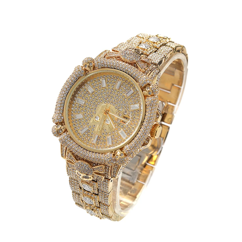Hip Hop Mens Date Quartz Watch Waterproof Watches 5A+ CZ Stone Bling Iced Out Pirate Skull Watch for Men Charm Jewelry