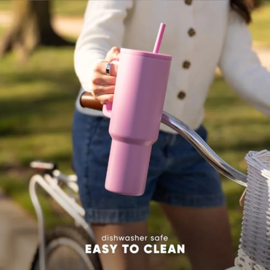 كوب تريك 30 أونصة مع مقبض وغطاء من القش للاستخدام من أجل OntheGo، كوب سفر معزول صديق للبيئة من الفولاذ المقاوم للصدأ مع طويل