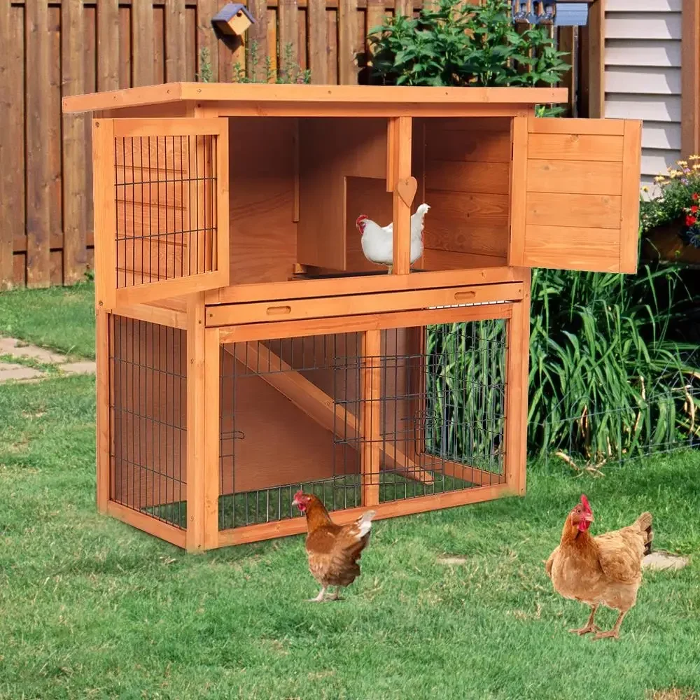 

Wooden 36 Inch 2 Tiers Chicken Coop Hen House Poultry Pet Cage