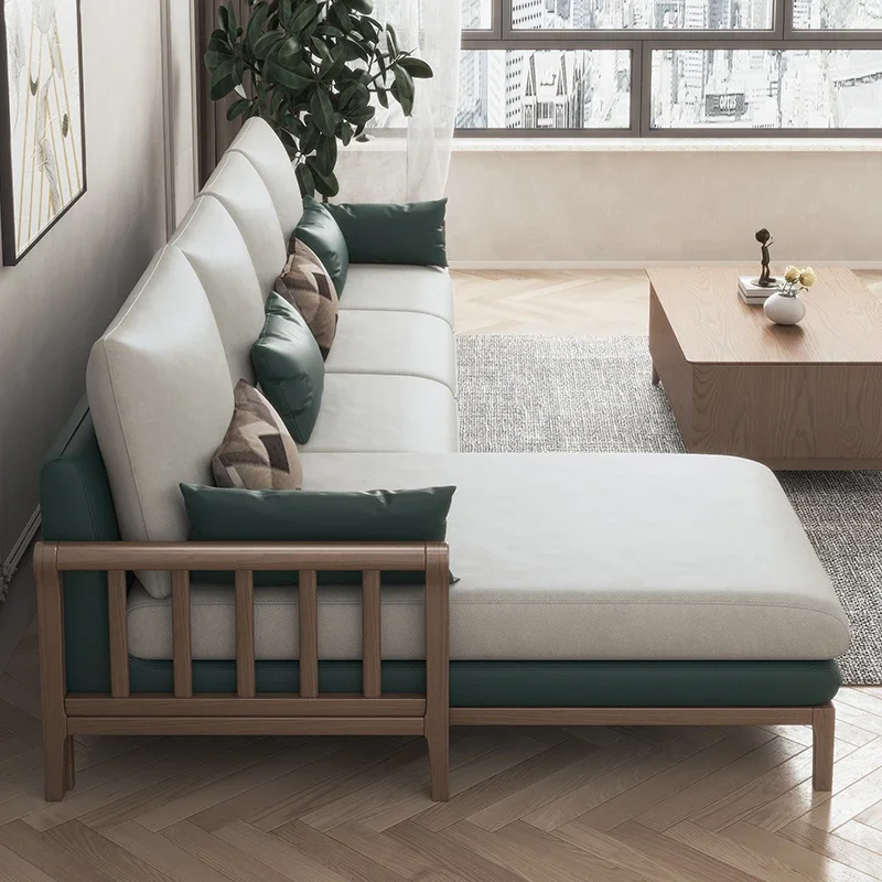 

Nordic all-solid wood sofa ash wood modern small apartment simple living room new Chinese log fabric sofa combination