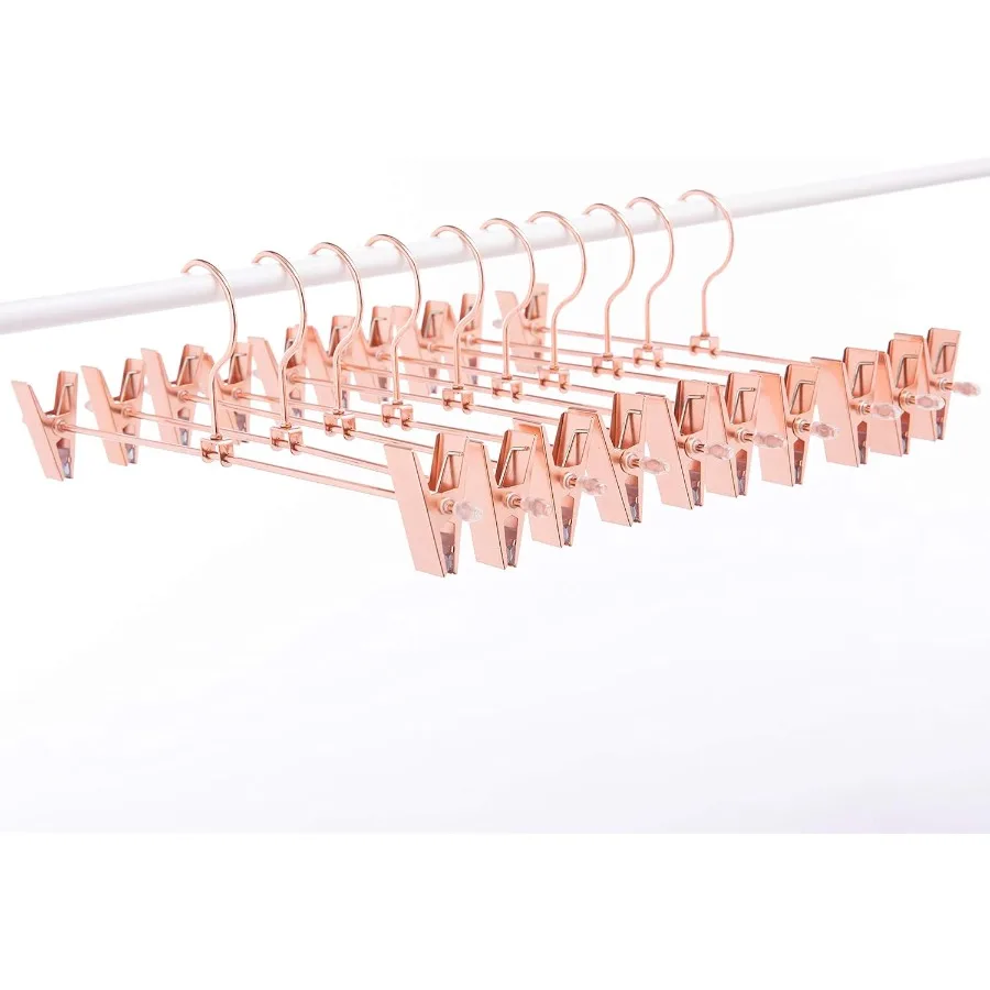 

13 Inch 20 Pack Heavy Duty Rose Gold Copper Stainless Steel Slack Hanger Pants Hanger Skirt Hanger with Adjustable Clips Rose G