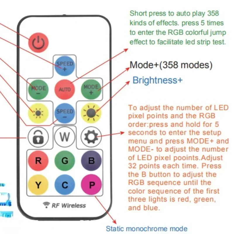 جهاز تحكم لاسلكي عن بعد لشريط led ، شريط إضاءة led رقمي rgb ، d5v 12v ، بكسل ، مفاتيح 17key ، ws2812b ، ws2811