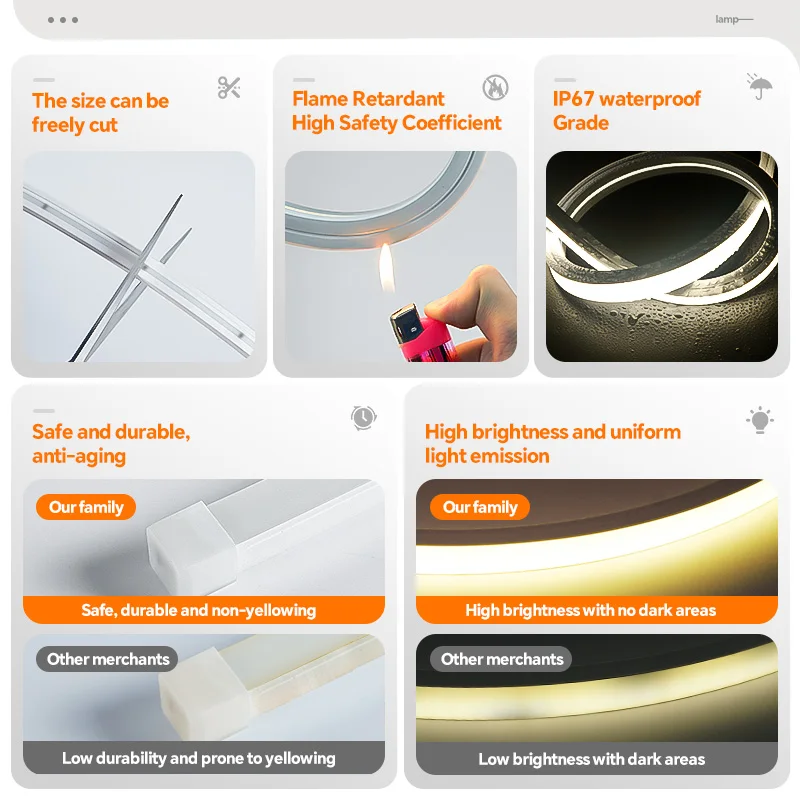 LED silicone light strip, linear light strip, embedded, 24V, waterproof, flexible, curved shape light