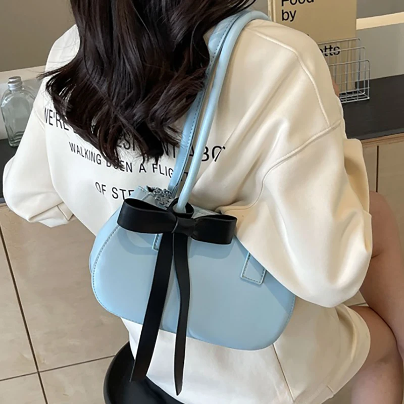 

Richme Sweet Women Shoulder Bags Fashion Ladies Candy Color PU Bow Handbags Concise Designer Casual Daily Commute Bolso Mujer